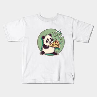 Cartoon Adorable Kawaii Panda Cute Eats Pizza Kids T-Shirt